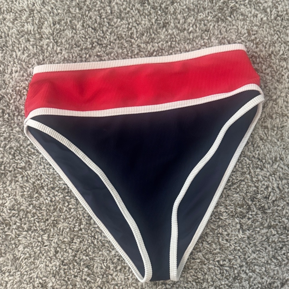 Red and navy High-Waisted Bikini Bottoms